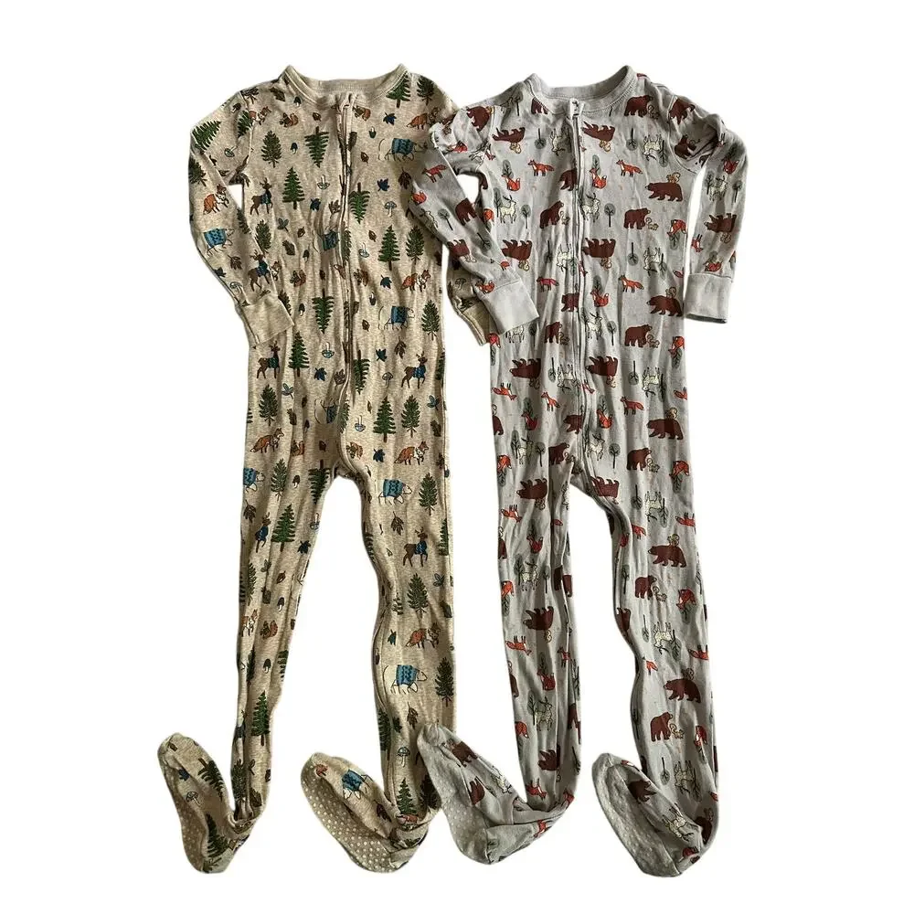 Forest Friends One Piece Footed Cotton Pajamas Set of 2